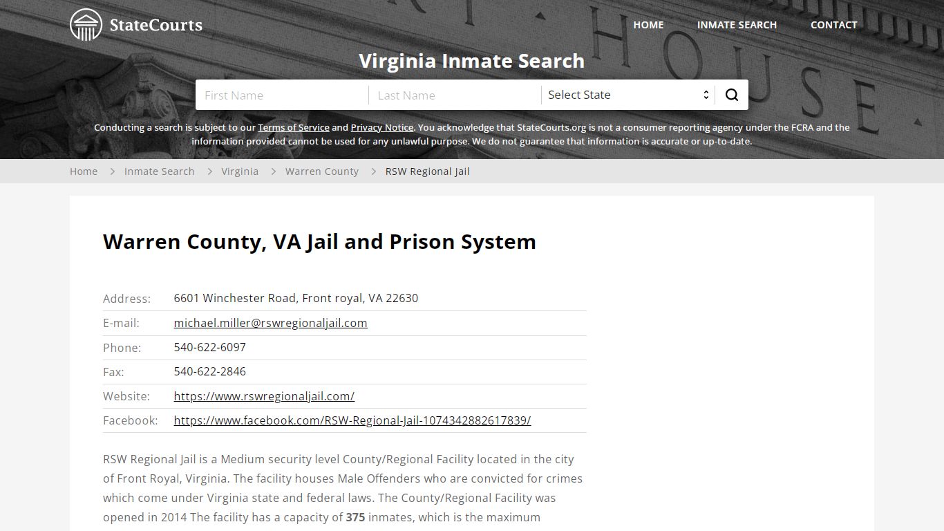 RSW Regional Jail Inmate Records Search, Virginia ...